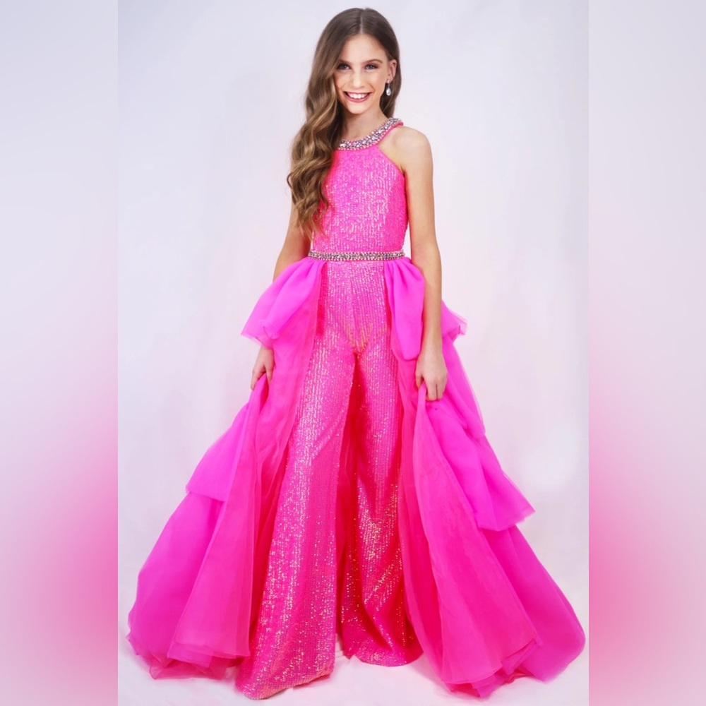 Little Girl’s Pageant Jumpsuit & Overskirt - Ava Presley - Sz 12